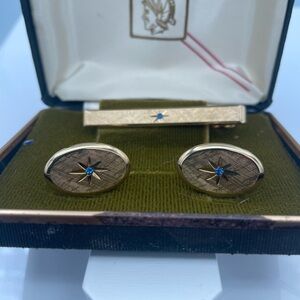 Vintage gold Avon cuff links and tie clip